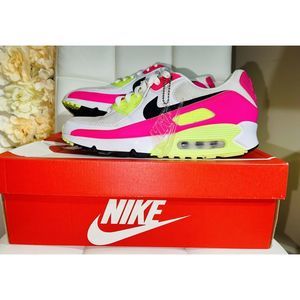 FREE keychain W11 Nike Air Max 90 Running Shoes CT-1030-100 White/Black-Pink